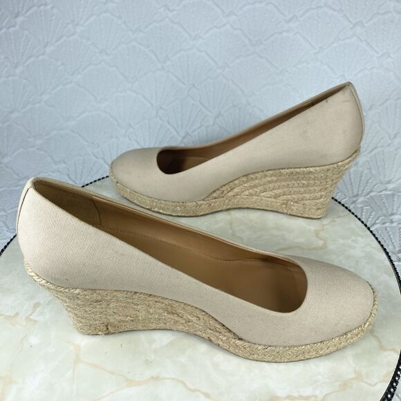 J. Crew Heels Women 9 Beige Canvas Comfort Summer Slip On Espadrille Wedge Pumps - Picture 11 of 14